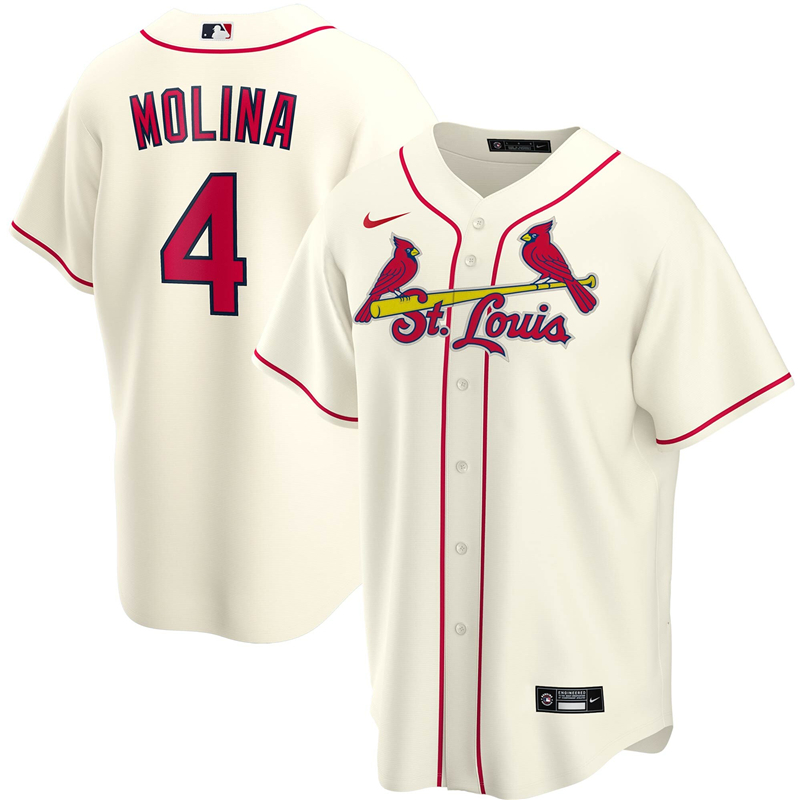 2020 MLB Men St. Louis Cardinals 4 Yadier Molina Nike Cream Alternate 2020 Replica Player Jersey 1